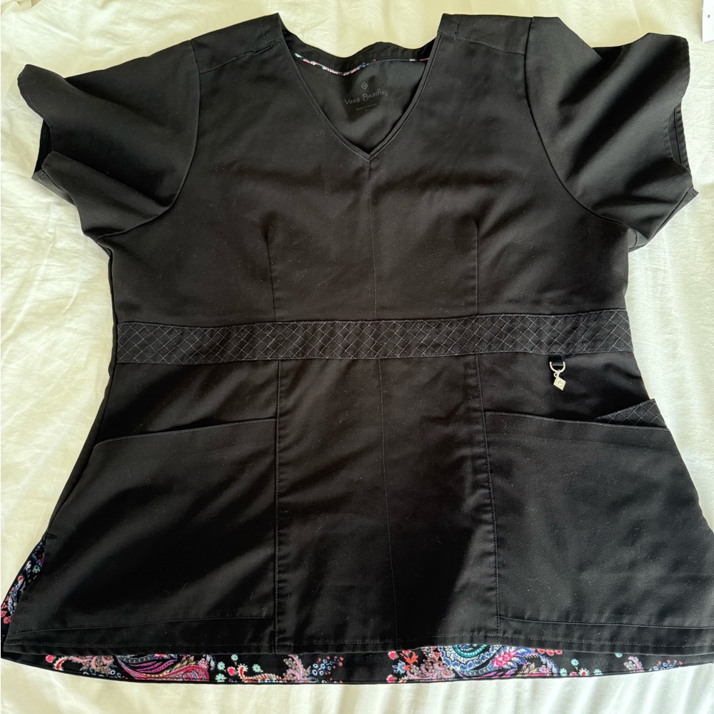 Vera Bradley Black Scrub Top, size Large, VERY FLATTERING! Like new!